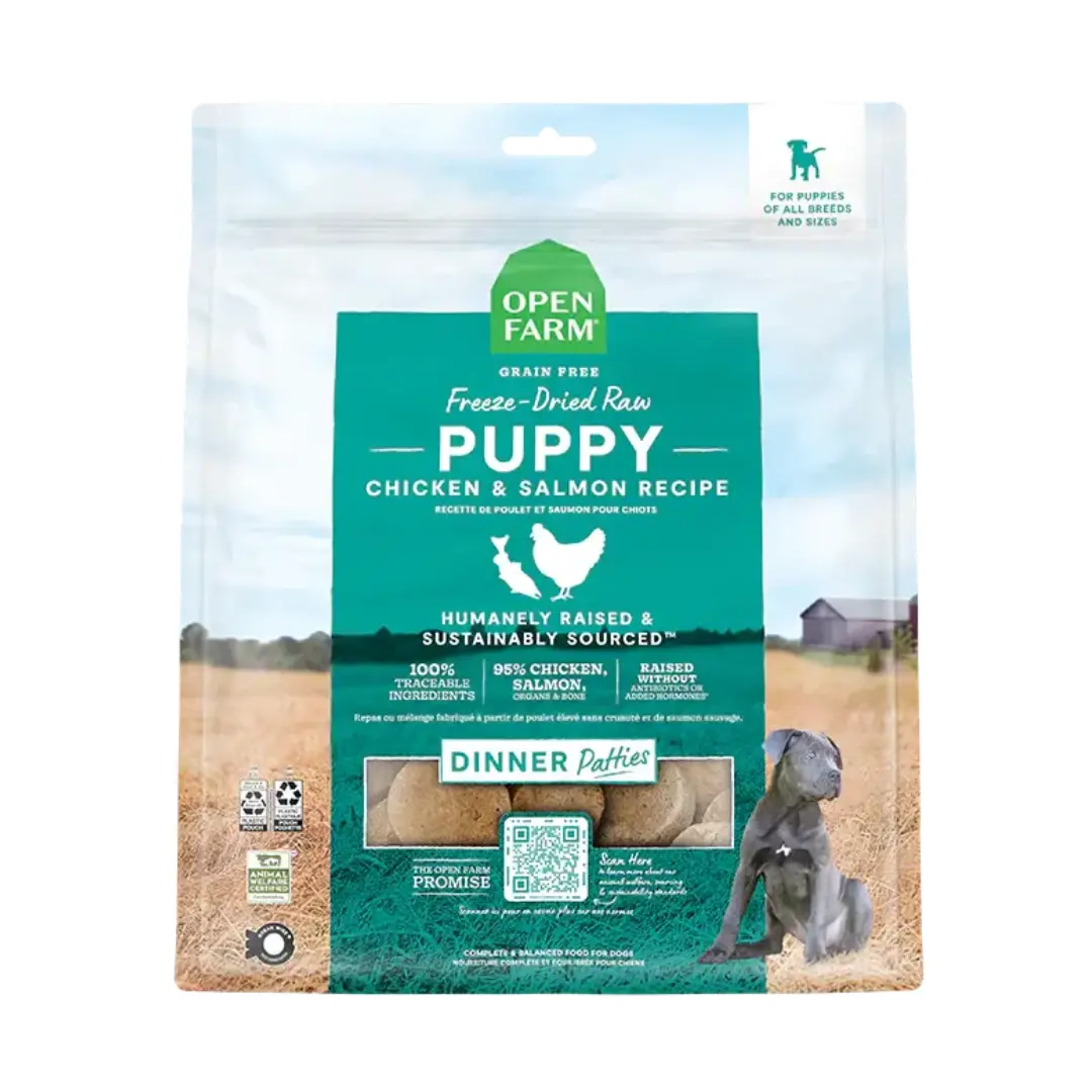 Open Farm - Galettes Crues Lyophilisées au poulet et saumon pour chiots