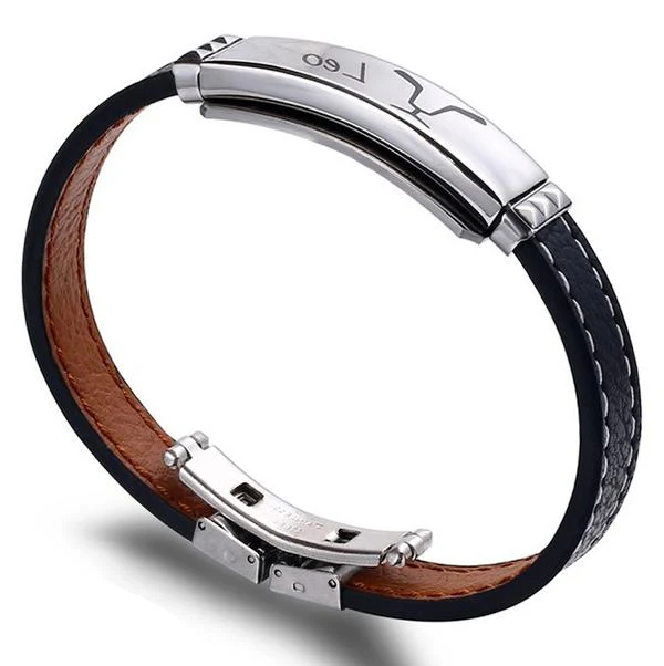 Bracelet Lion Signe Du Zodiaque (Cuir et Acier) – Image 2